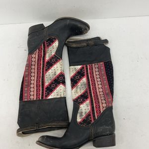 Freebird by Steven Sulli Black Pink Paisley Striped Leather Biker Boots Women 10